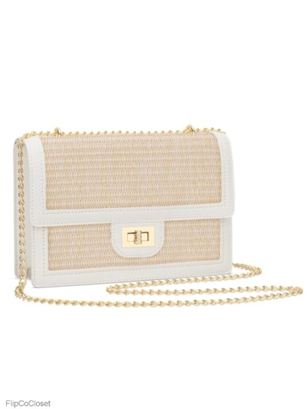 Small Straw Vegan Leather Crossbody Bag Detachable Gold Chain Beach Purse